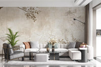 Rustic Beige Weathered Texture with Delicate Branches Wall Mural