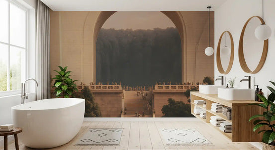 Monumental stone passage mural in a bathroom with a freestanding tub GD12875