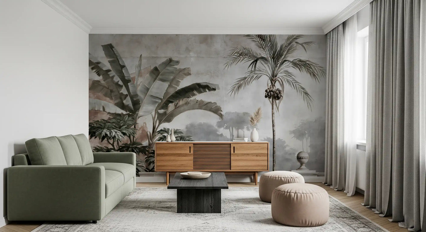 Vintage Tropical Balustrade Scene Wall Mural