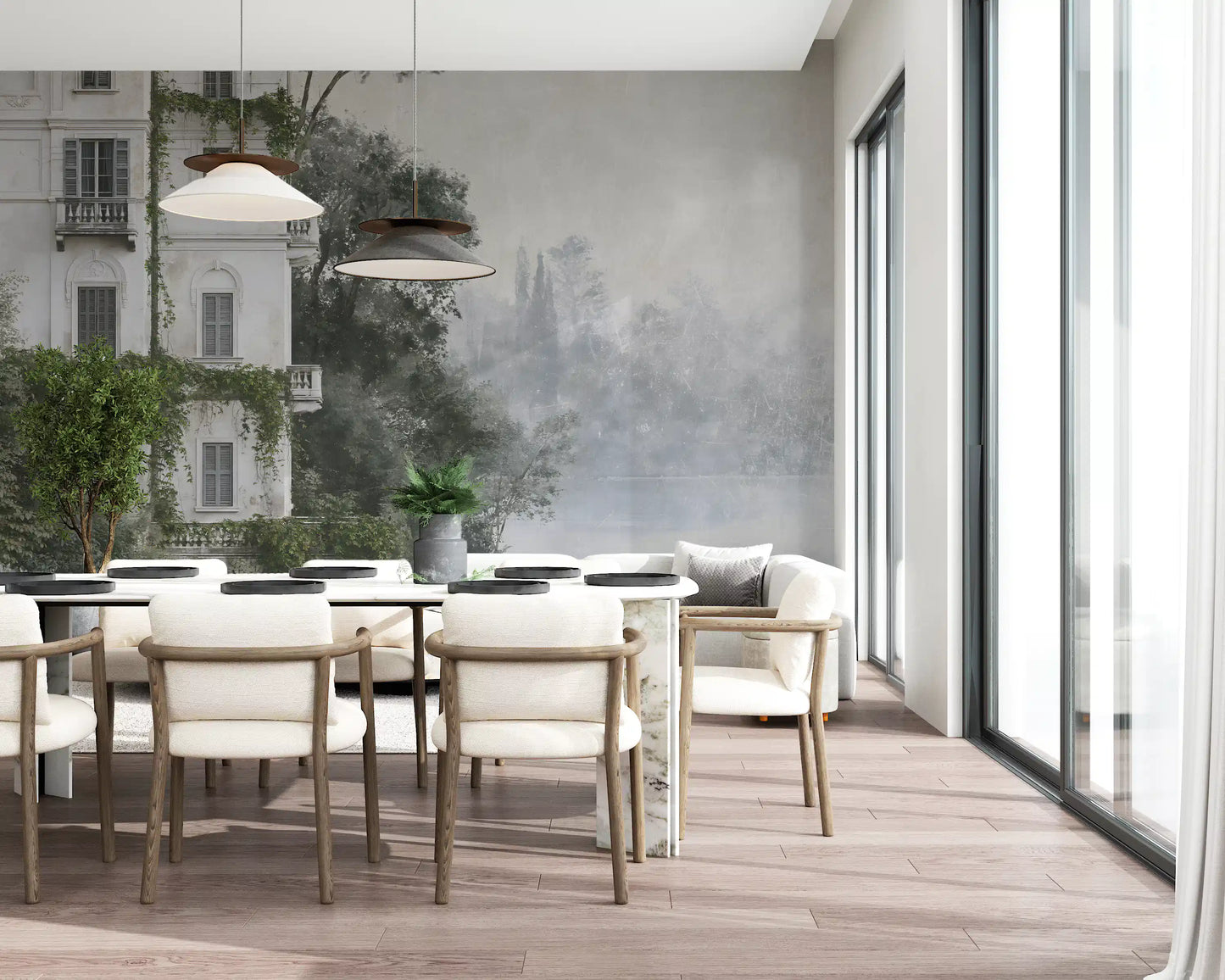 Misty Botanical Architectural Haven Wall Mural