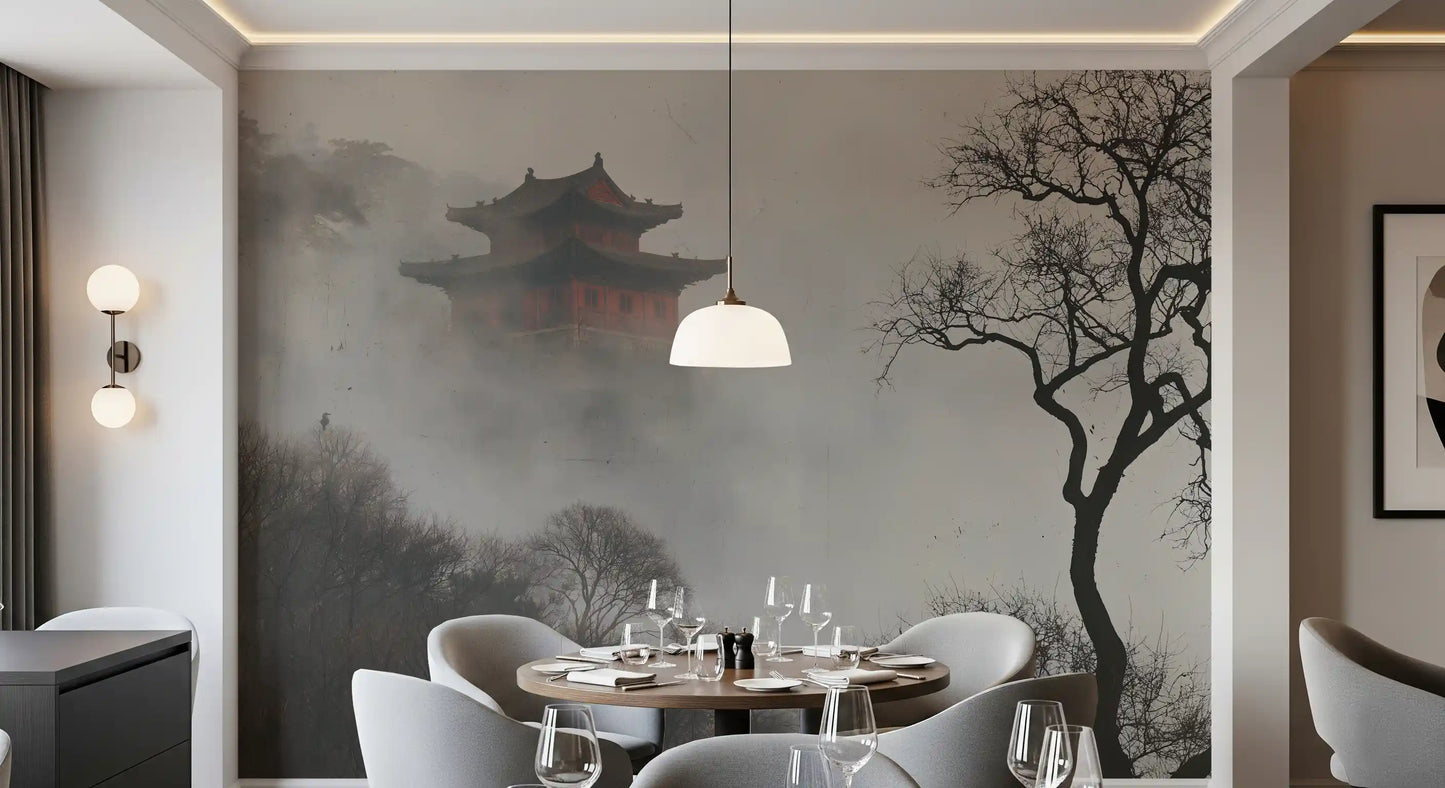 Misty Pagoda Mountain Retreat Wall Mural