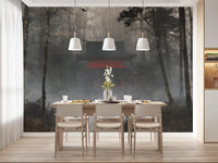 Zen Temple Foggy Woodland Wall Mural