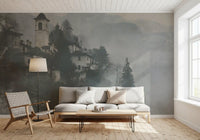 Vintage Foggy Hillside Retreat Wall Mural