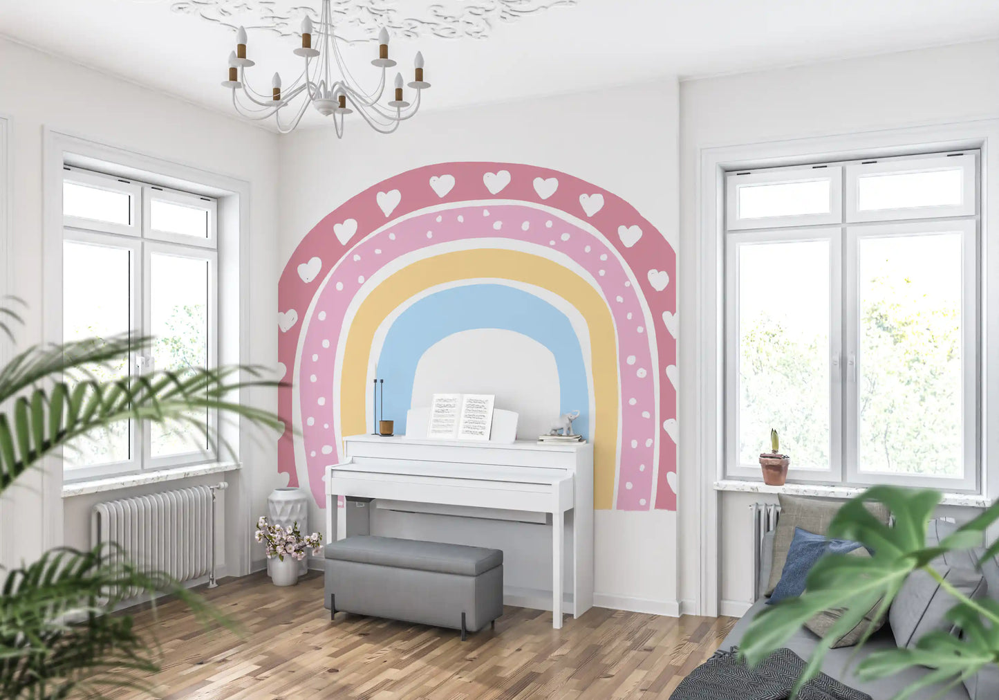 Soft Pastel Rainbow Heart Arch Wall Mural