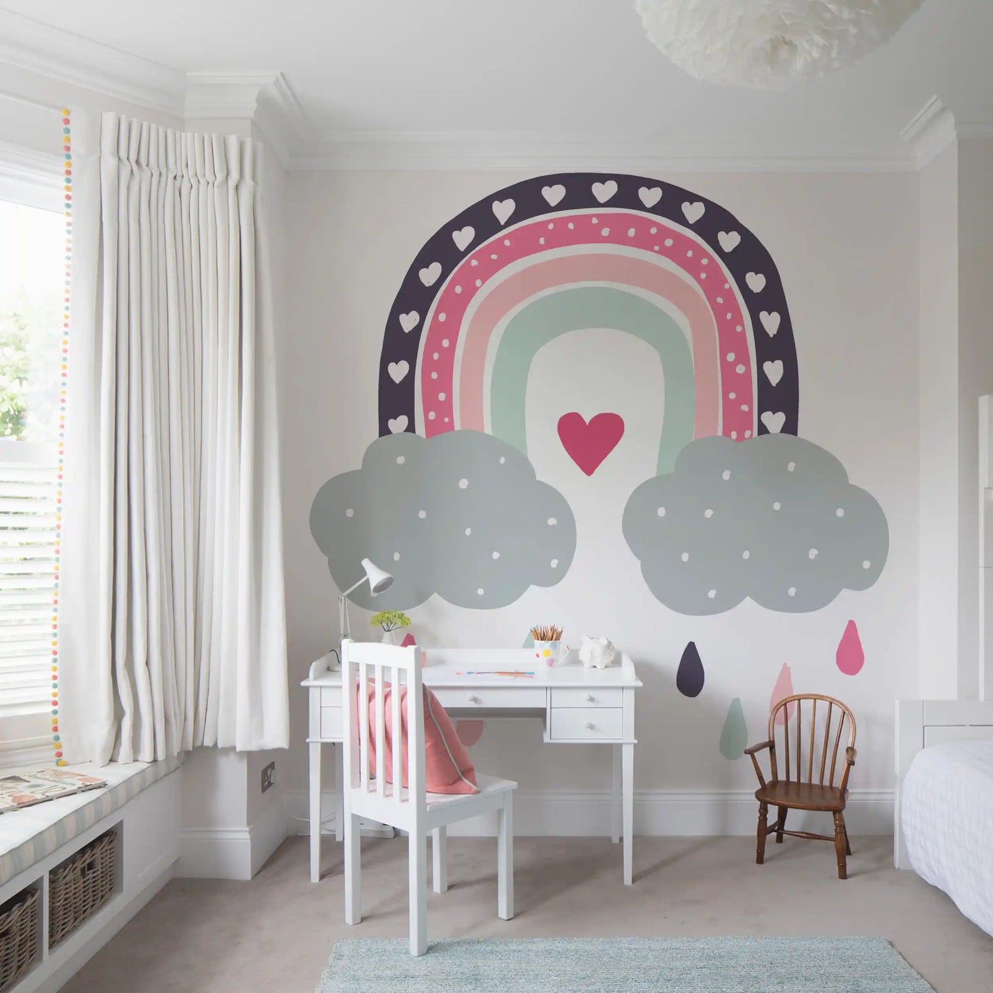Heart-Filled Rainbow Nursery Whimsy Wall Mural
