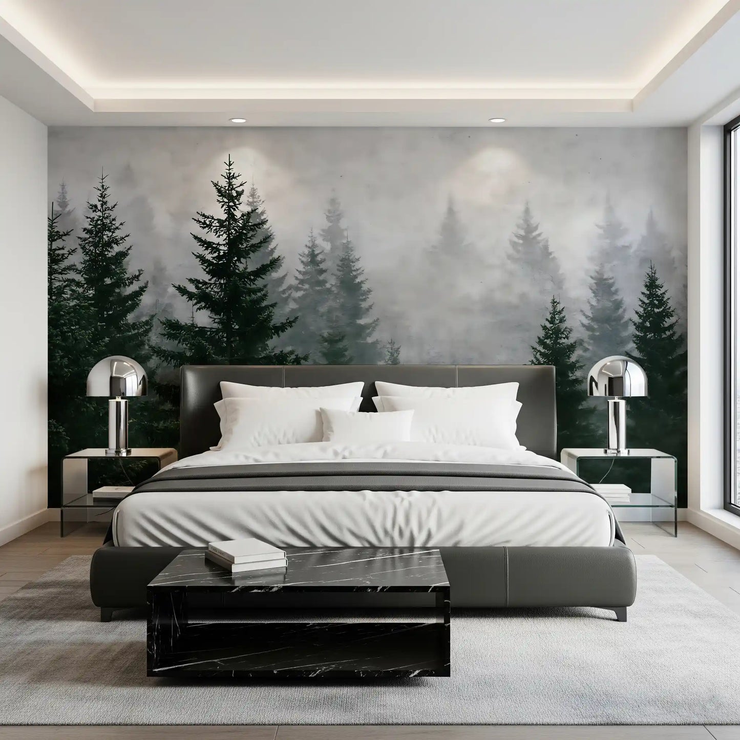 Evergreen Wilderness in Fog Wall Mural