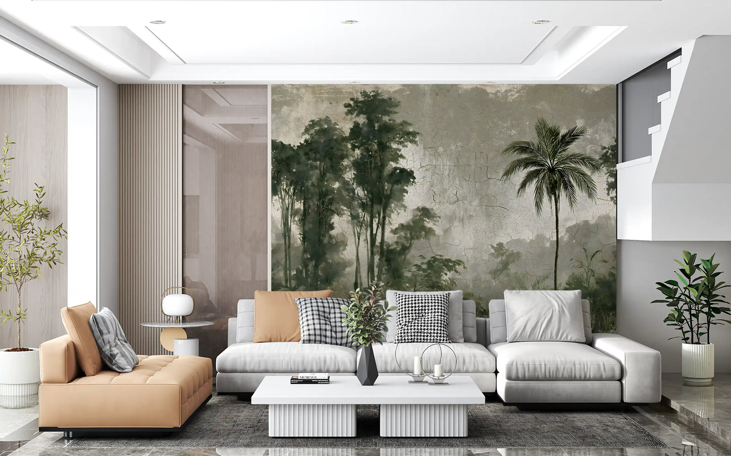 Vintage Palm Forest Distressed Canvas Wall Mural
