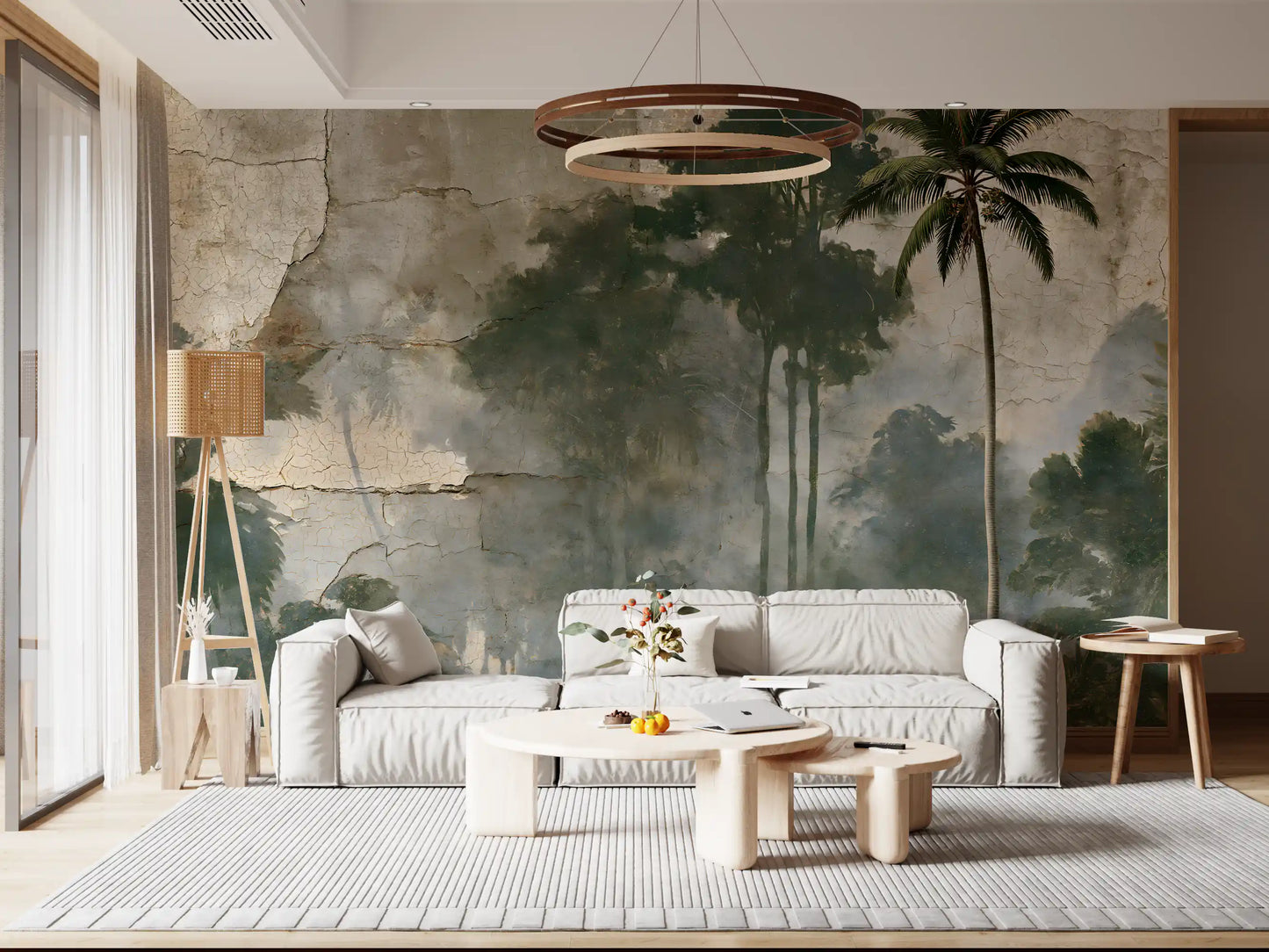 Misty Palm Forest Plaster Effect Wall Mural