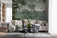 Aged Botanical Riverside Scene Wall Mural