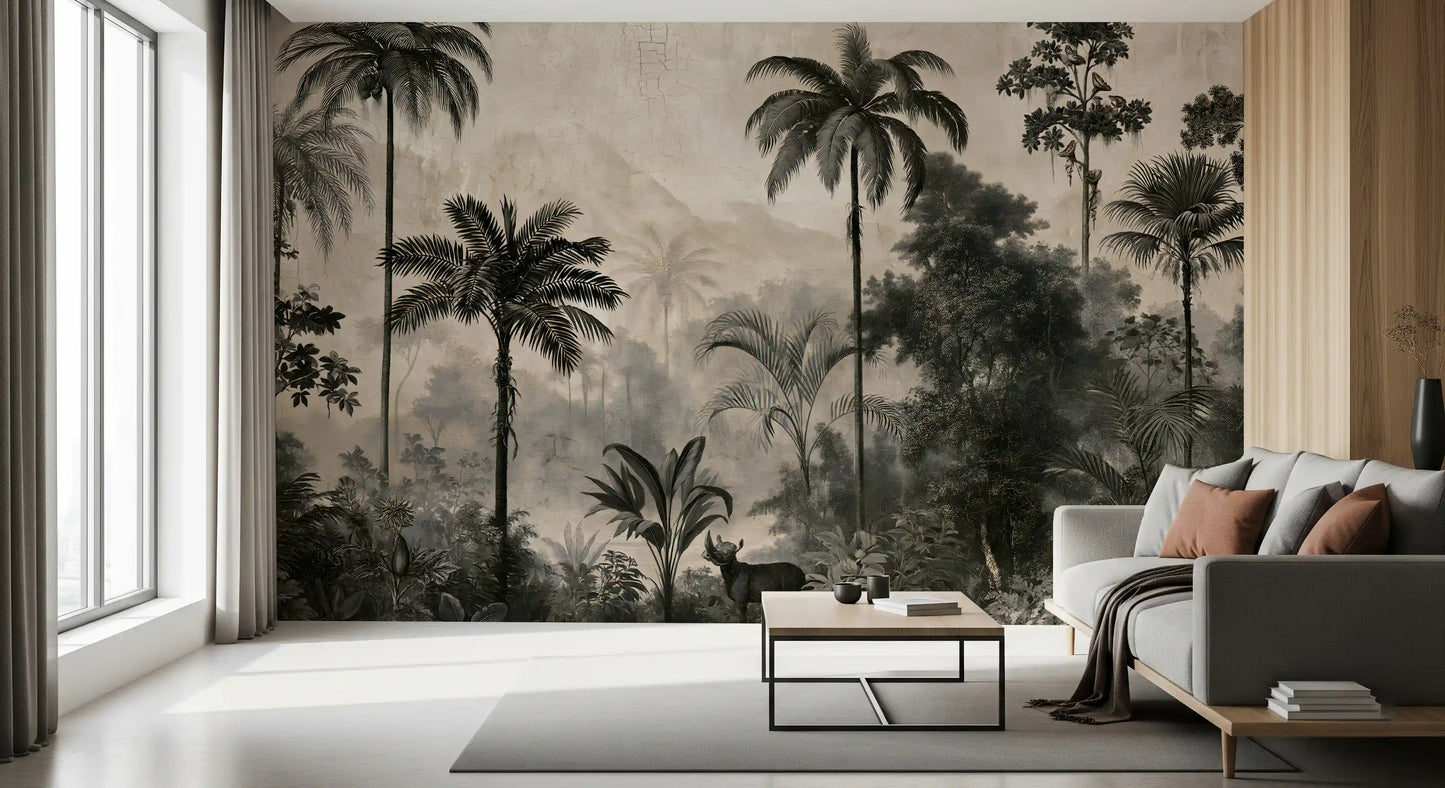 Monochrome Tropical Expedition Wall Mural