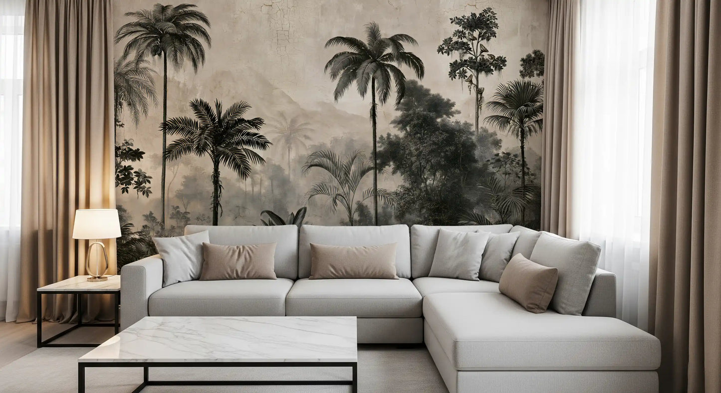 Monochrome Tropical Expedition Wall Mural