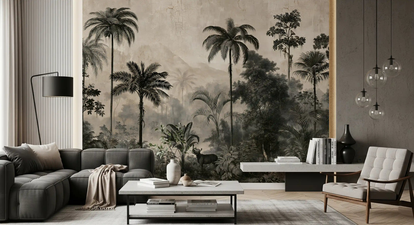 Monochrome Tropical Expedition Wall Mural