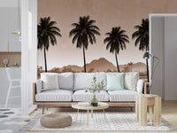 Sepia Palm Shoreline Landscape Wall Mural
