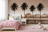 Sepia Palm Shoreline Landscape Wall Mural