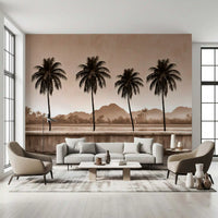 Sepia Palm Shoreline Landscape Wall Mural