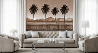 Sepia Palm Shoreline Landscape Wall Mural