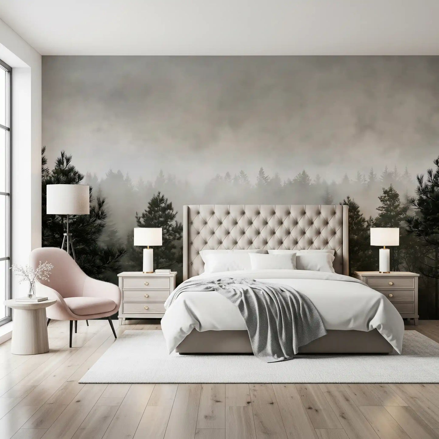 Sylvan Mist Monochrome Scene Wall Mural