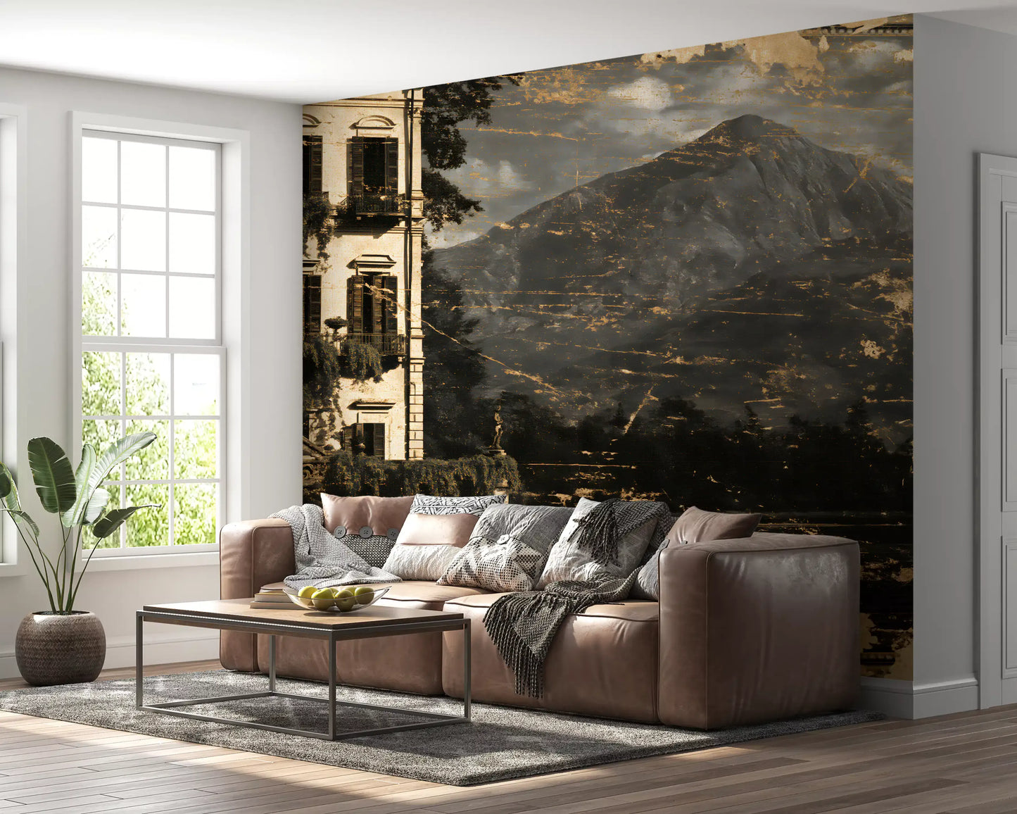 Sepia Tone Lakeside Villa Heritage Wall Mural