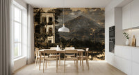 Sepia Tone Lakeside Villa Heritage Wall Mural