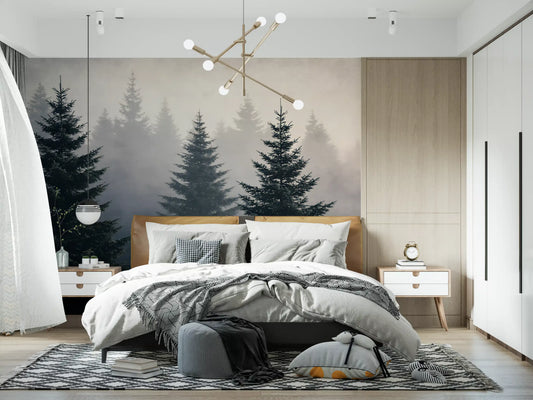 Winter Woodland Mist Study Wall Mural