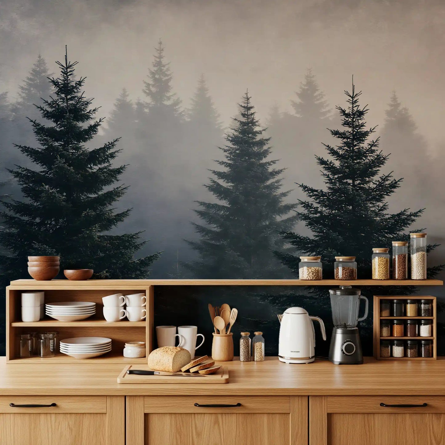 Winter Woodland Mist Study Wall Mural