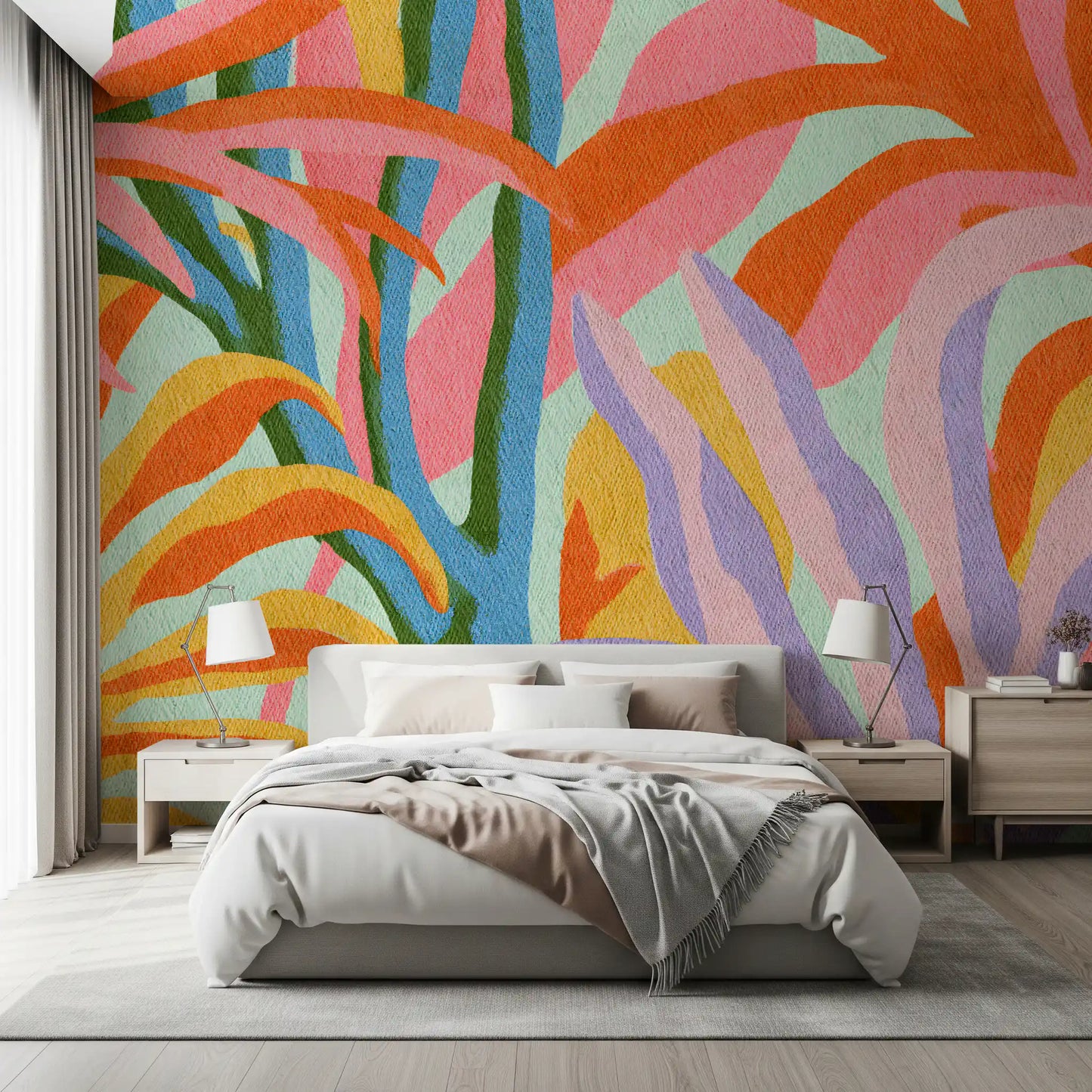 Vibrant Abstract Botanical Foliage Wall Mural
