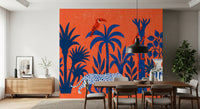 Vibrant Jungle Leopard and Tropical Wildlife Scene Wall Mural