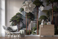 Geometric Pine Grove Habitat Wall Mural