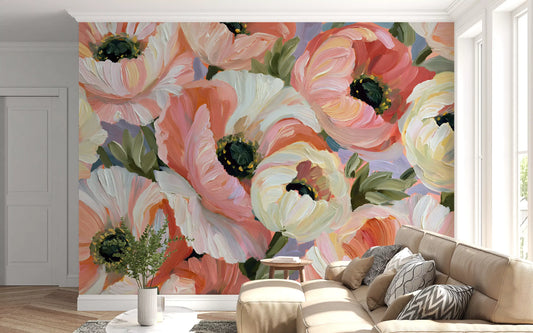 Impressionist Poppy Bloom Field Wall Mural