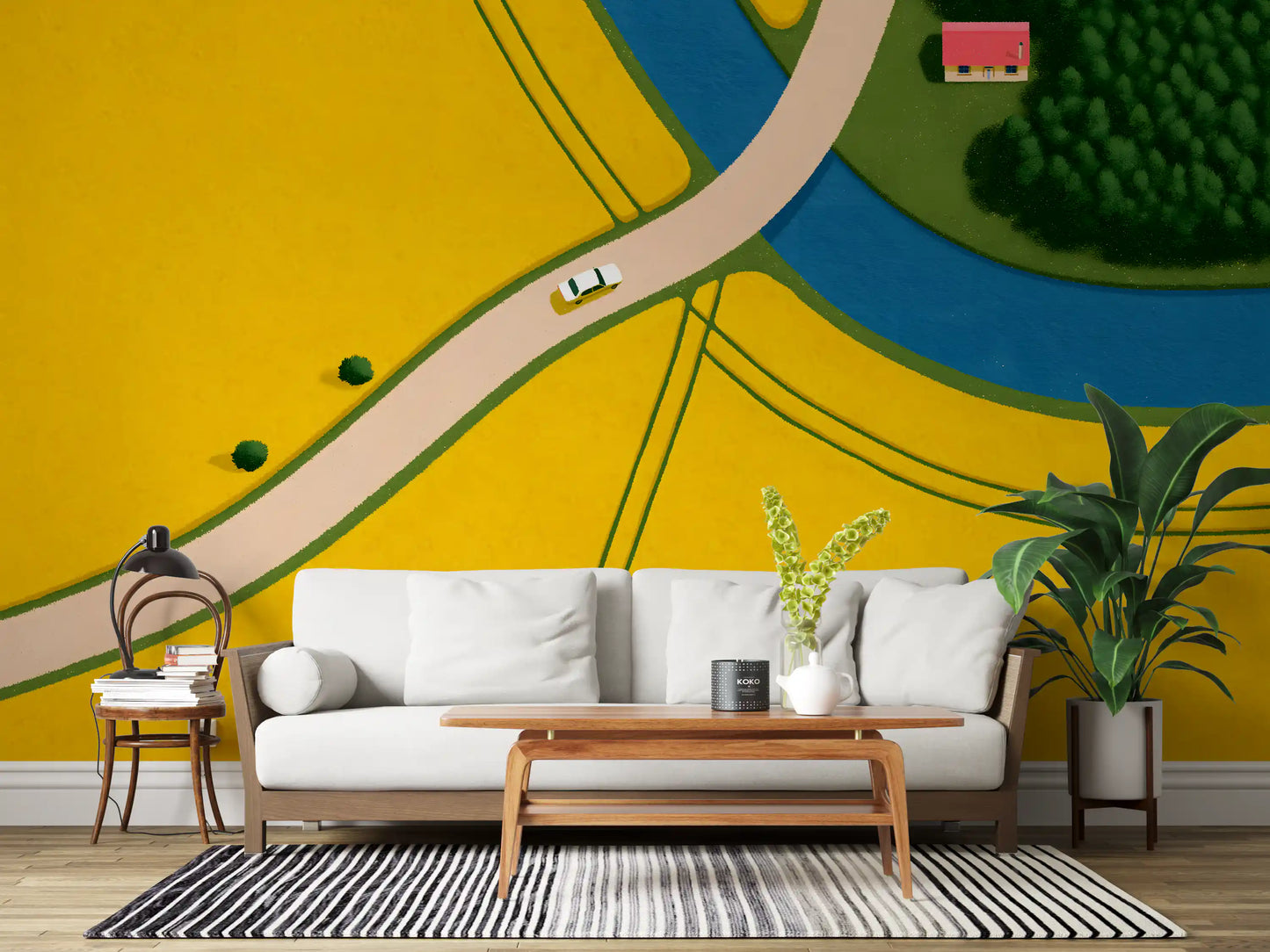 Country Road Through Golden Fields Wall Mural