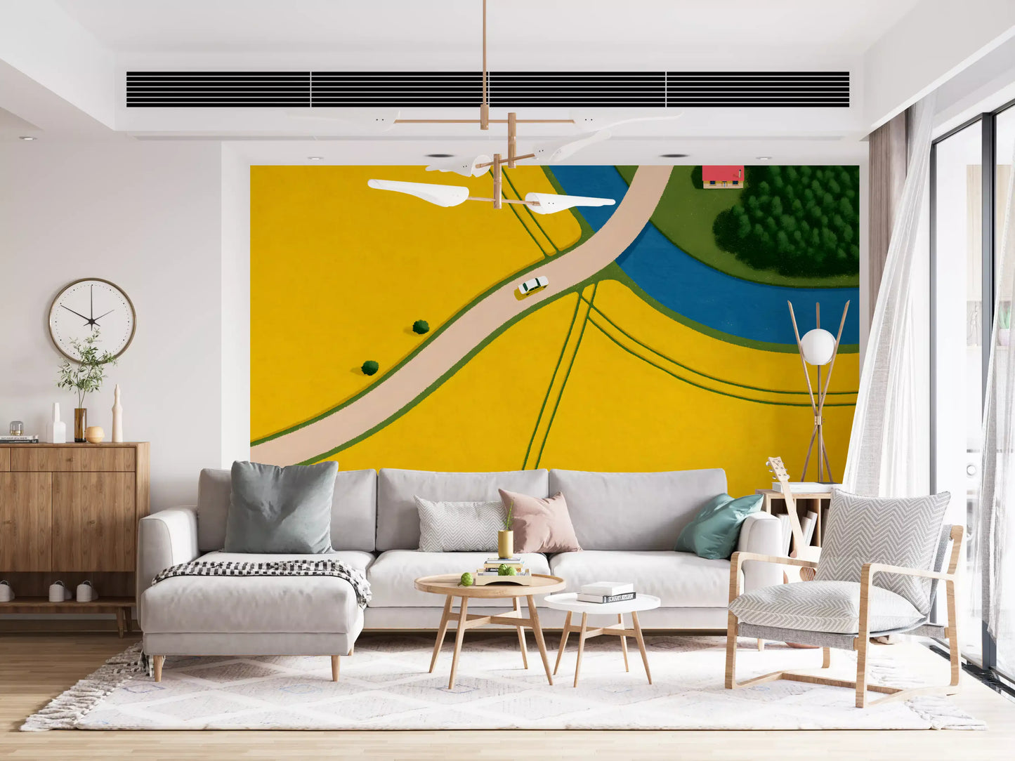 Country Road Through Golden Fields Wall Mural