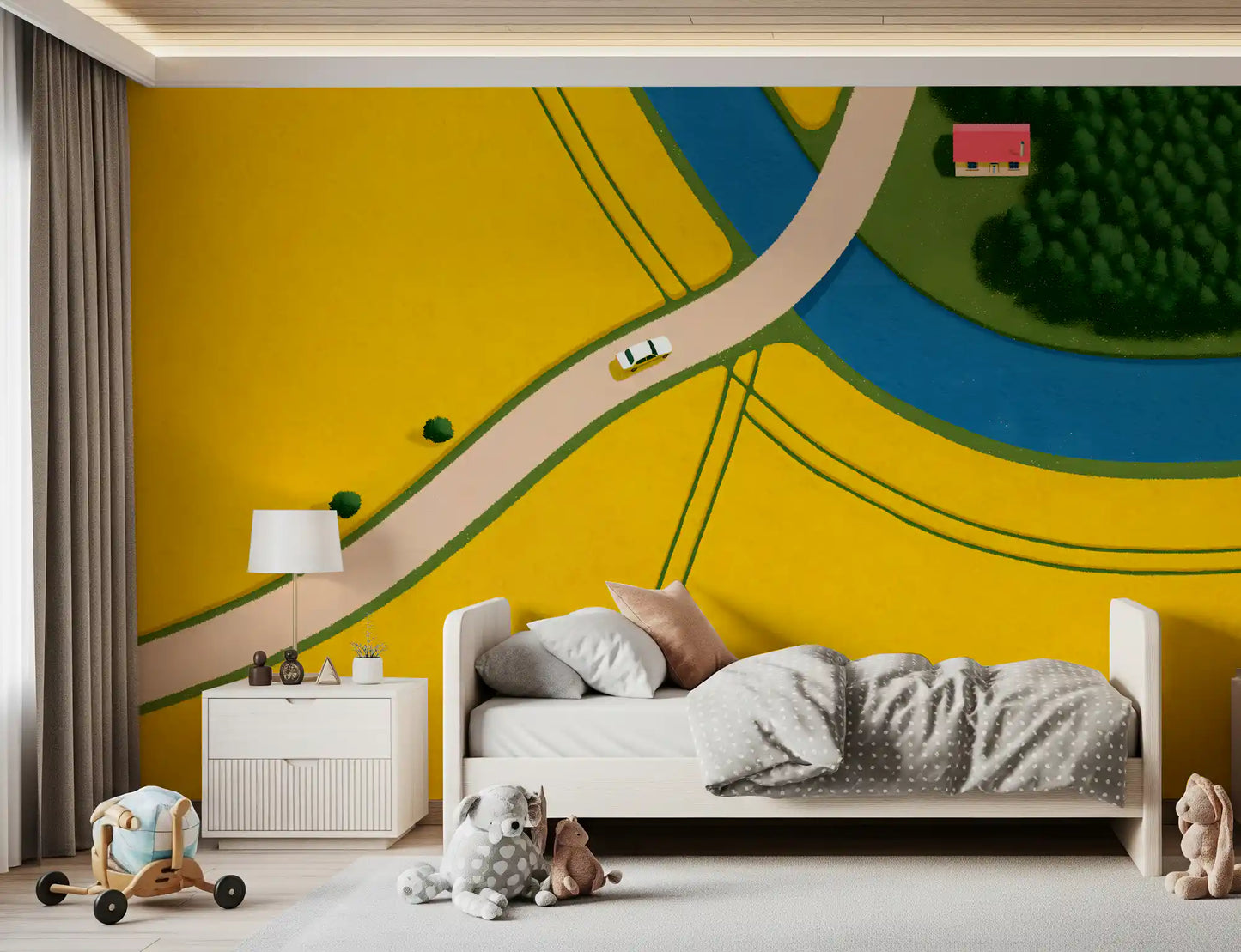 Country Road Through Golden Fields Wall Mural