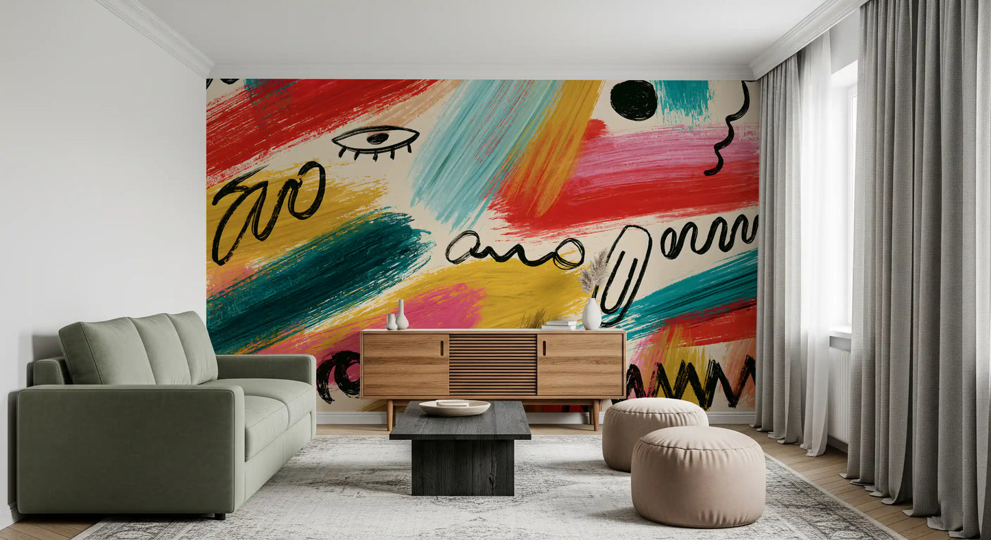 Vibrant Abstract Brushstroke Expression Wall Mural