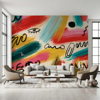 Vibrant Abstract Brushstroke Expression Wall Mural
