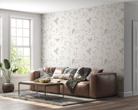 Minimalist Garden Birds in Soft Taupe Wallpaper⁠