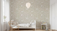 Serene Minimalist Garden Birds in Soft Taupe Wallpaper⁠