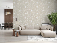 Serene Minimalist Garden Birds in Soft Taupe Wallpaper⁠