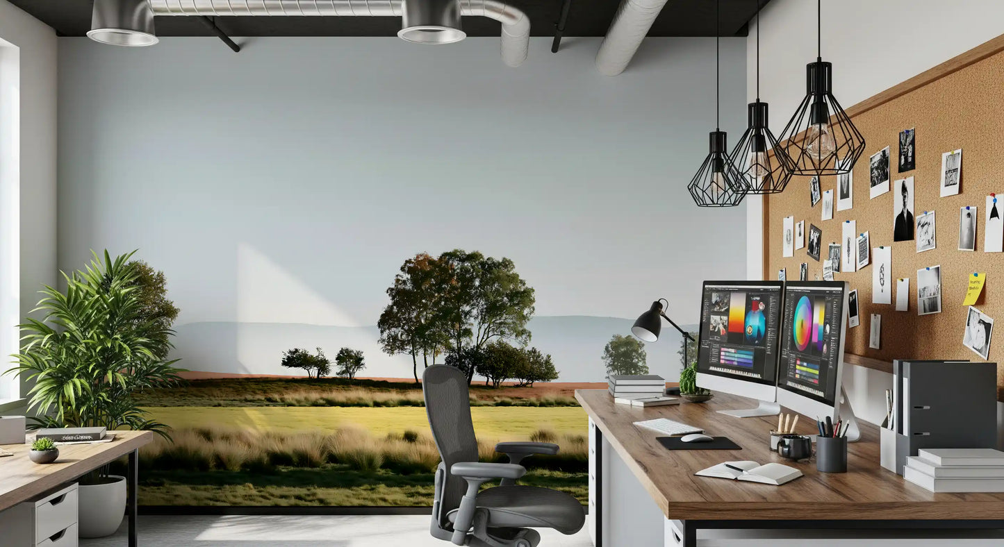 Misty Morning Horizon Landscape Wall Mural