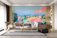 Vibrant Pastel Hillside Impression Wall Mural