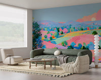 Vibrant Pastel Hillside Impression Wall Mural