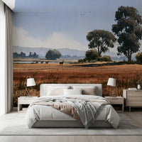 Serene Meadow Wildlife Landscape Wall Mural
