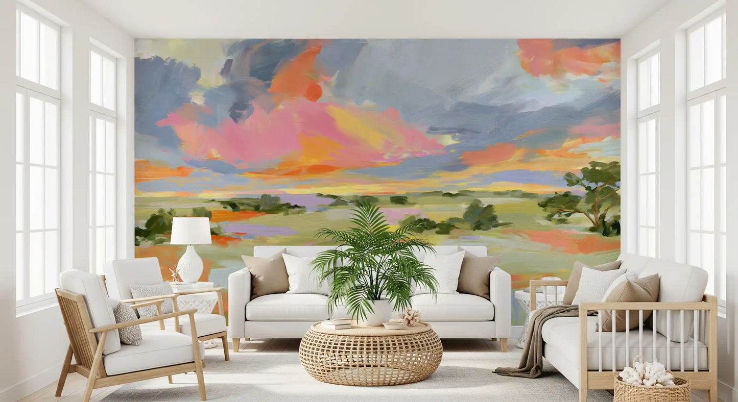 Sunset Brushstrokes Landscape Wall Mural