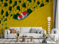 Sunlit Rural Cottage Landscape Wall Mural