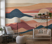 Desert Sunset Mountain Landscape Wall Mural