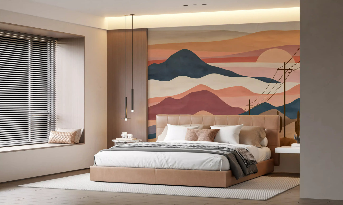 Desert Sunset Mountain Landscape Wall Mural