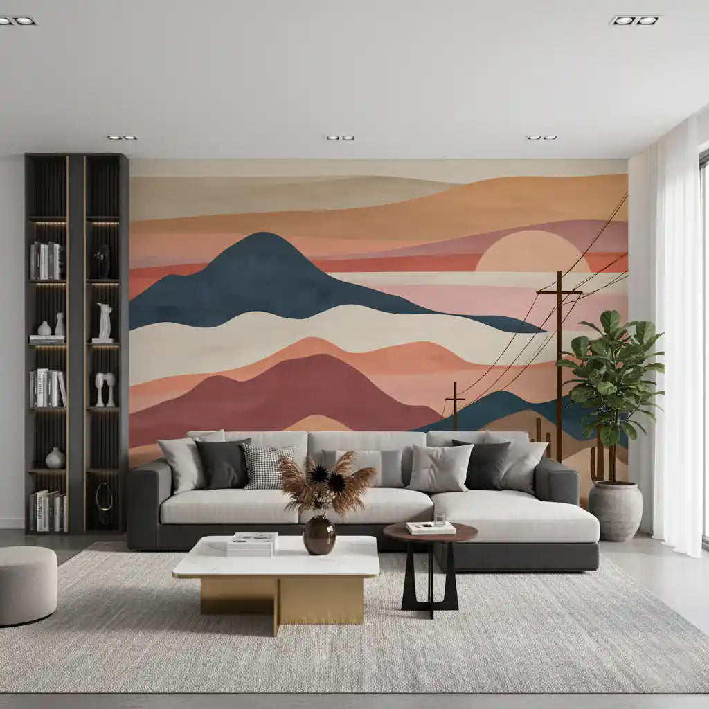 Desert Sunset Mountain Landscape Wall Mural