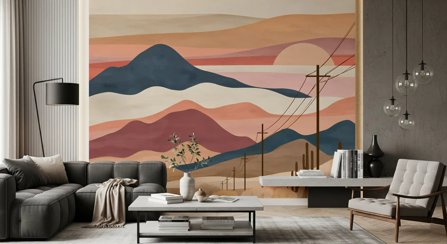 Desert Sunset Mountain Landscape Wall Mural