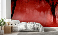 Crimson Pagoda Mist Wall Mural