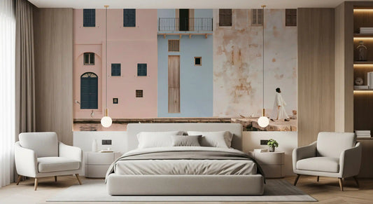 Mediterranean Harbor Pastel Facades Wall Mural