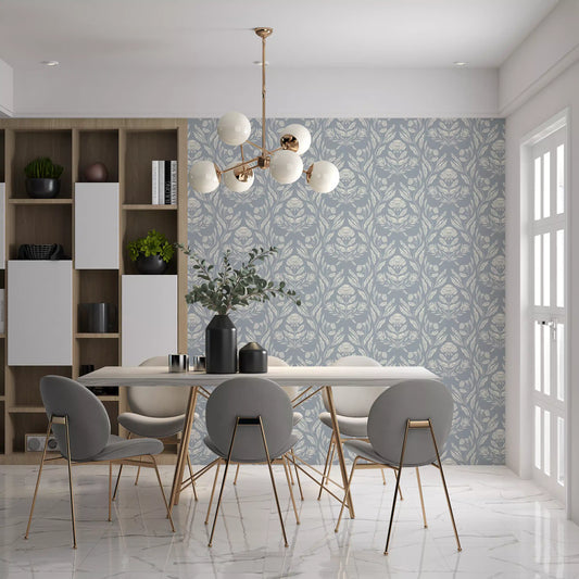 Block Print Damask Floral Wallpaper⁠